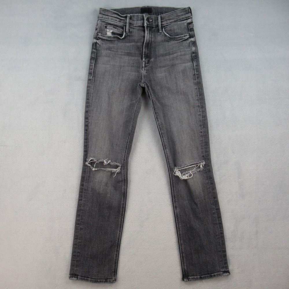 MOTHER The Mid Rise Dazzler Ankle Open Late Grey Distressed Jeans 26